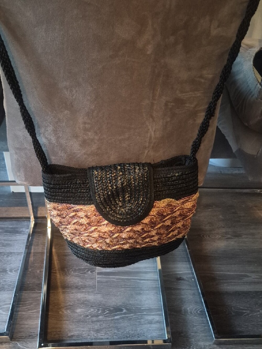 Woven Crossbody Bag in Black and Brown - Picture 6 of 6